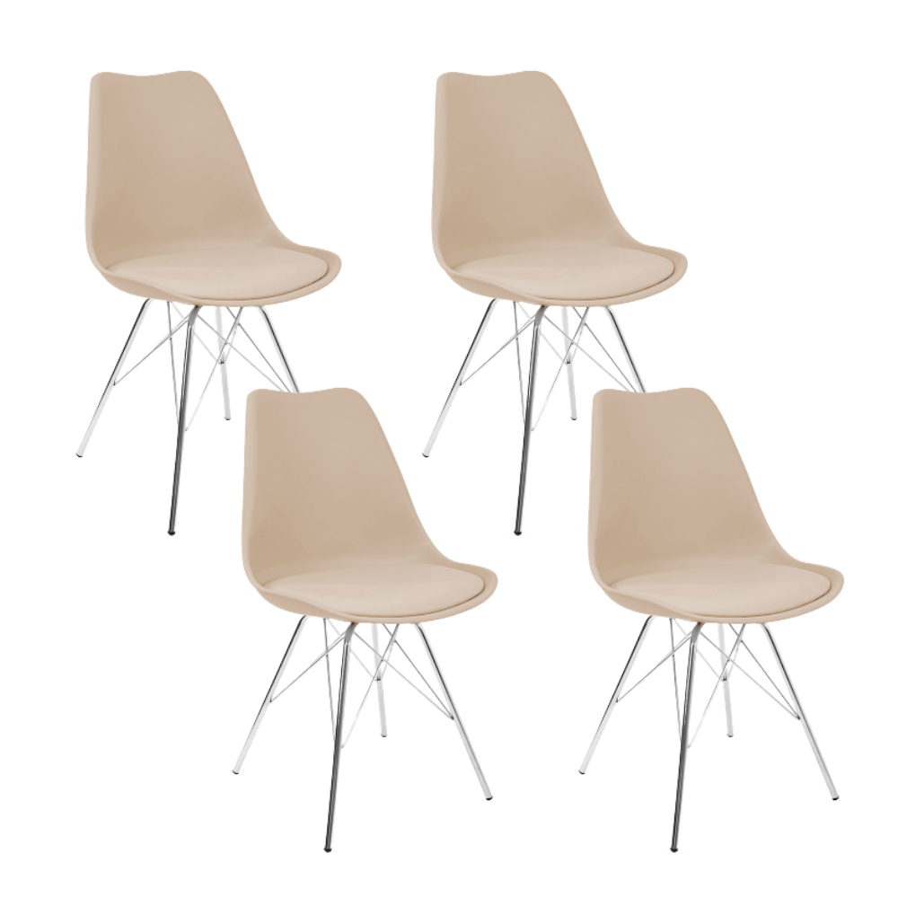 Kit 4 Cadeiras Eames Leda Estofada Fendi Tower Cromado