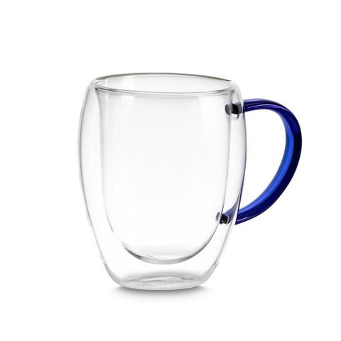 Xícara em Vidro Borossilicato Parede Dupla 350ml Azul