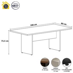 Mesa de Reunião Escritório 180cm X 80cm Pés Painel F5 Office Cor:preto - 4