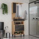 Ver imagem 1 de Conjunto de Banheiro com Gabinete Cuba e Espelheira LED Berlin 60cm Marrom/Carvalho Nature/Preto