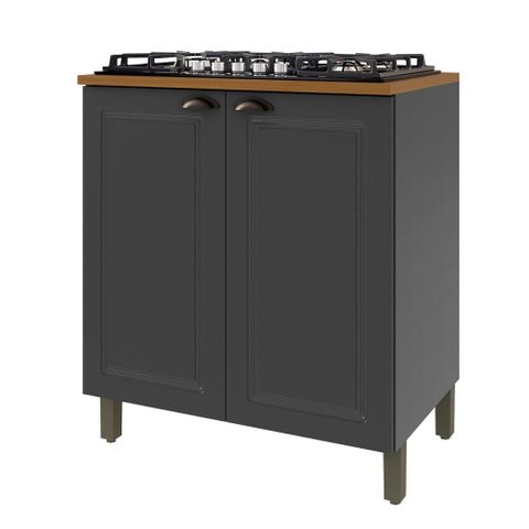 Balcão de Cozinha 80 cm Bariloche 2 Portas com Tampo 100% MDF Chumbo - Indekes