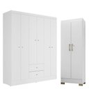 Ver imagem 1 de Guarda Roupa Solteiro Versa 6 Portas Branco Rosa Flex Fosco com Armário Multiuso Luna Branco Fosco -