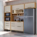 Ver imagem 1 de Armário de Cozinha Compacta Modulada 4 Peças 7 Portas com Vidro 274cm 100% MDF Vicenza Espresso Móveis Bege/Amêndoa/Off White