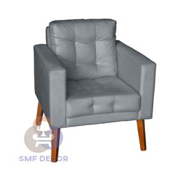 Sofá/poltrona/cadeira Decorativa Glamour Dubai com Puff e Pés em Madeira Cinza - 2