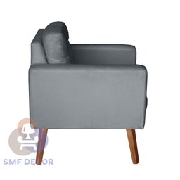 Sofá/poltrona/cadeira Decorativa Glamour Dubai com Puff e Pés em Madeira Cinza - 4