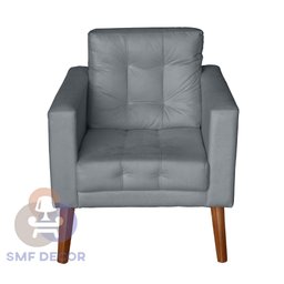 Sofá/poltrona/cadeira Decorativa Glamour Dubai com Puff e Pés em Madeira Cinza - 5