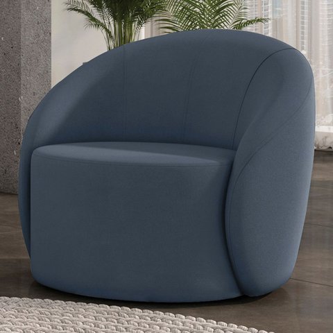 Poltrona Sala Decorativa Redonda 91cm Steve Suede Azul Marinho I01 - Mpozenato