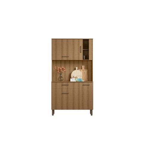 Armário de Cozinha Marrom de Madeira com 4 Portas e Cristaleira Vp