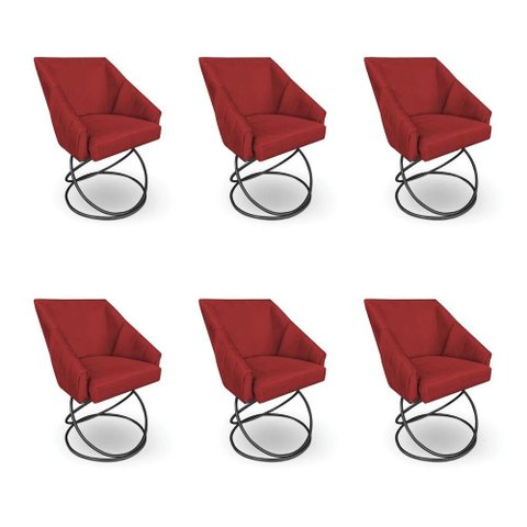 Kit 6 Poltronas Luxo Alana Suede Base Luxo Preto - Pallazio Cor:Vermelho