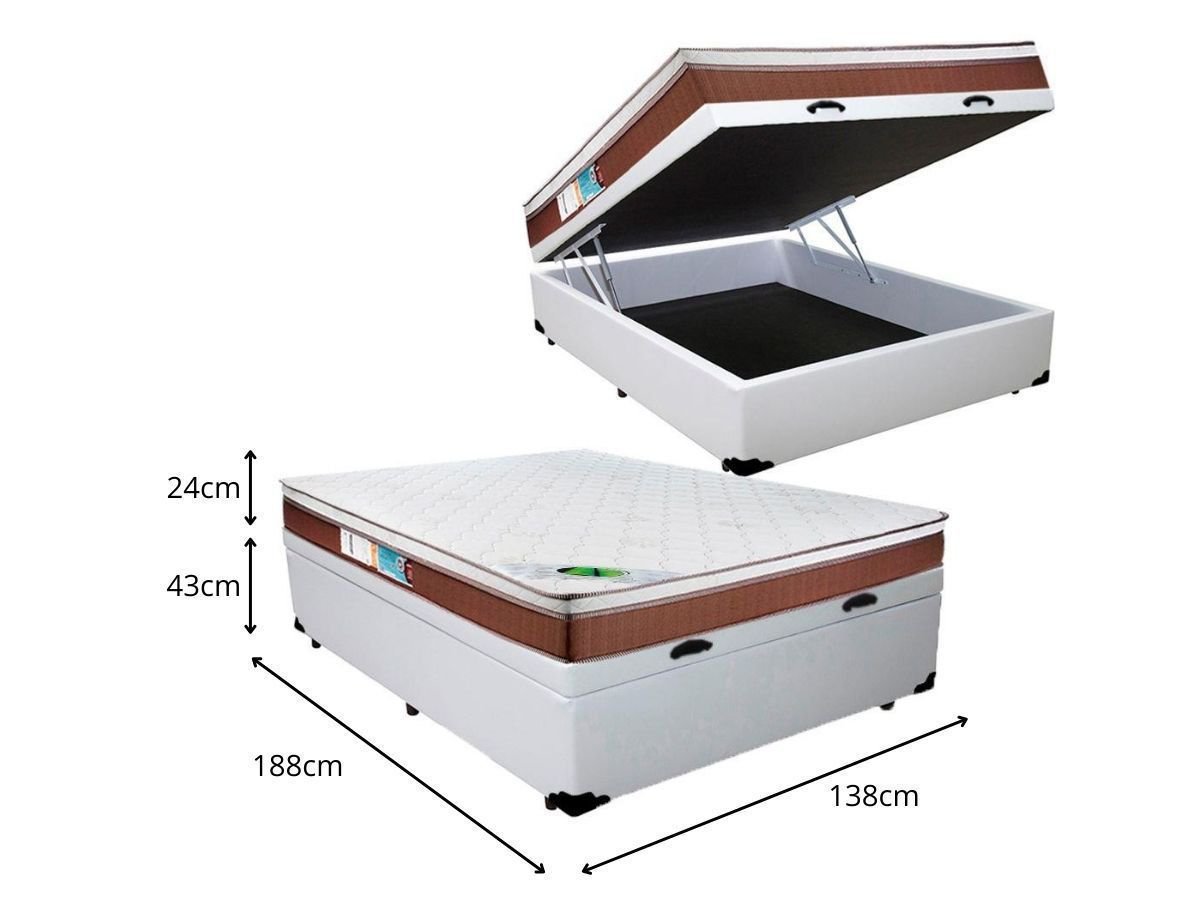 Colchão Molas Ensacadas Luckspuma MasterPocket Caribe + Cama Box Casal Com Baú:Branco - 3