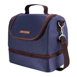 Kit Fitness Bolsa Térmica com Marmita 2 Andares e Garrafa Azul/marrom