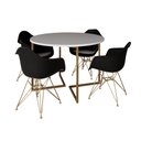 Ver imagem 2 de Mesa Jantar Industrial Branca 110cm Redonda Base V com 4 Poltronas Eames Eiffel Daw Pretas Base Dour