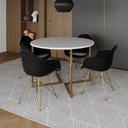 Ver imagem 1 de Mesa Jantar Industrial Branca 110cm Redonda Base V com 4 Poltronas Eames Eiffel Daw Pretas Base Dour