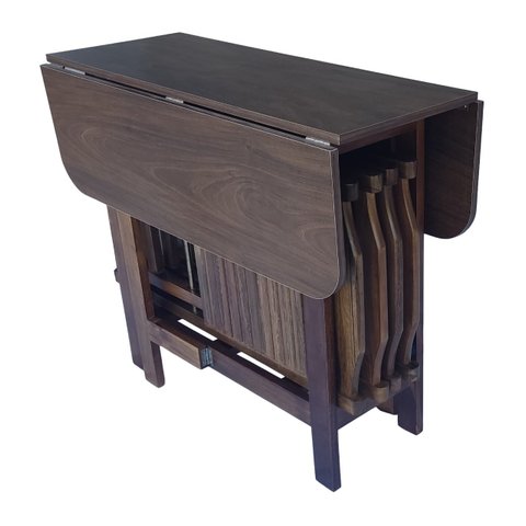 Conjunto Prático Mesa e 4 Cadeiras Dobrável Imbuia Bar Cozinha Lazer
