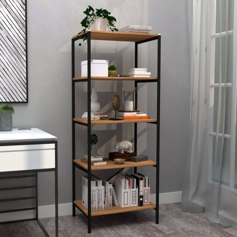 Estante Industrial Multiuso 5 Prateleiras de Ferro Preto e Marrom Padova