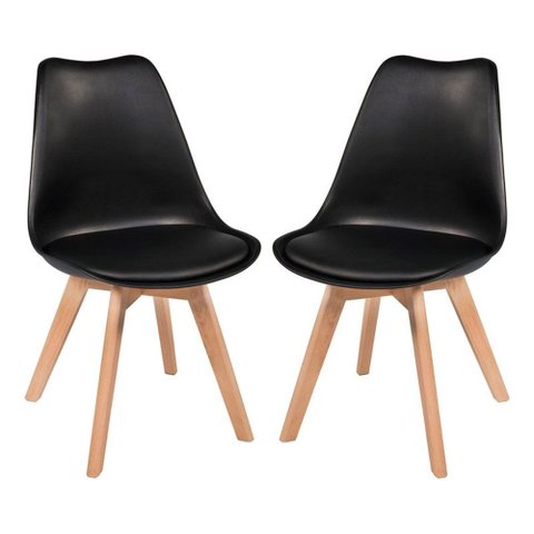 Kit C/2 Cadeiras Leda - Charles Eames Saarienen Wood com Almofada Preta