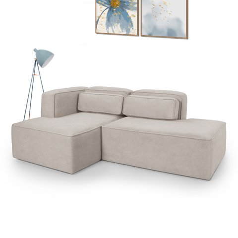 Sofá 02 Lugares com Molas Ensacadas Versatile Tecido Bouclé Bege 2,10m