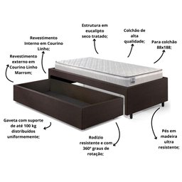 Base Box Cama Solteiro Sapateira Corino Colchão Hanover - 6