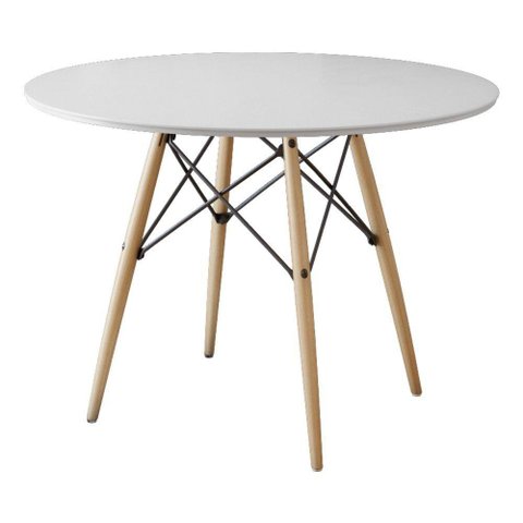 Mesa Eiffel Redondo Tampo De Madeira 90Cm BrancoBranco