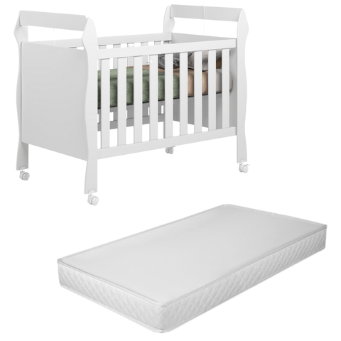 Berço Mini Cama Grade Proteção Suporte Mosquiteiro Colchão:branco