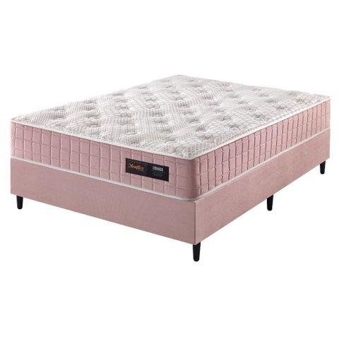 Conjunto Cama Box Colchão Casal 138x188x67 com Molas Ensacadas Denver Rosa