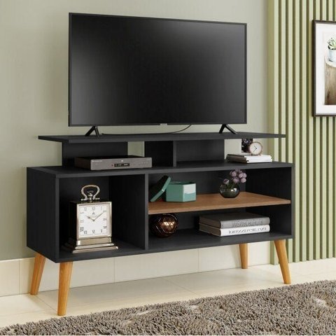 Rack Retrô para TV até 42 Polegadas 110cm Pés em Madeira Maciça Lyon Preto