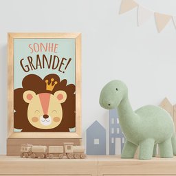 Kit 4 Quadros Infantil Leão Animais Bichos Frases 20x30cm Arte na Arte moldura mel - 12