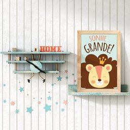 Kit 4 Quadros Infantil Leão Animais Bichos Frases 20x30cm Arte na Arte moldura mel - 6