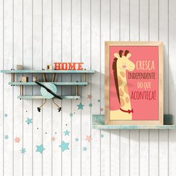 Kit 4 Quadros Infantil Leão Animais Bichos Frases 20x30cm Arte na Arte moldura mel - 5