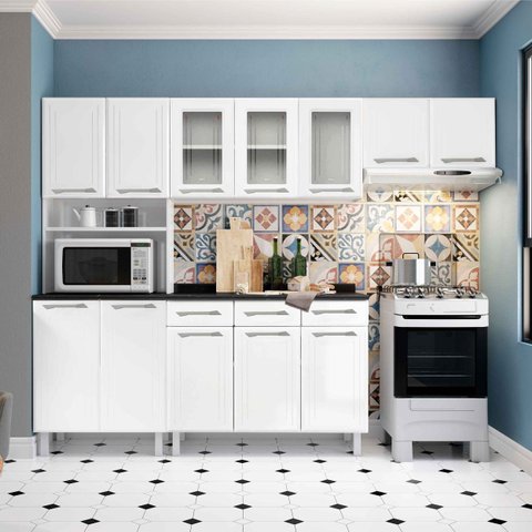 Cozinha Compacta Retrô 5 Peças 245cm com Balcão Topazio Telasul