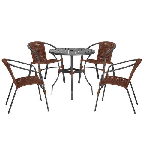 04 Cadeiras Floripa e Mesa Roma 80cm Preta Trama Original Marrom