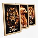 Ver imagem 3 de Kit 3 Quadros Foco Vence Jogo Motivacionais com Moldura:castanho