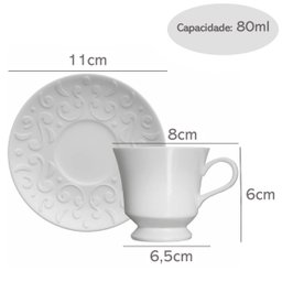 Conjunto 4 Xícaras de Café com Pires 80ml Porcelana em Relevo Tassel Germer Branco - 3