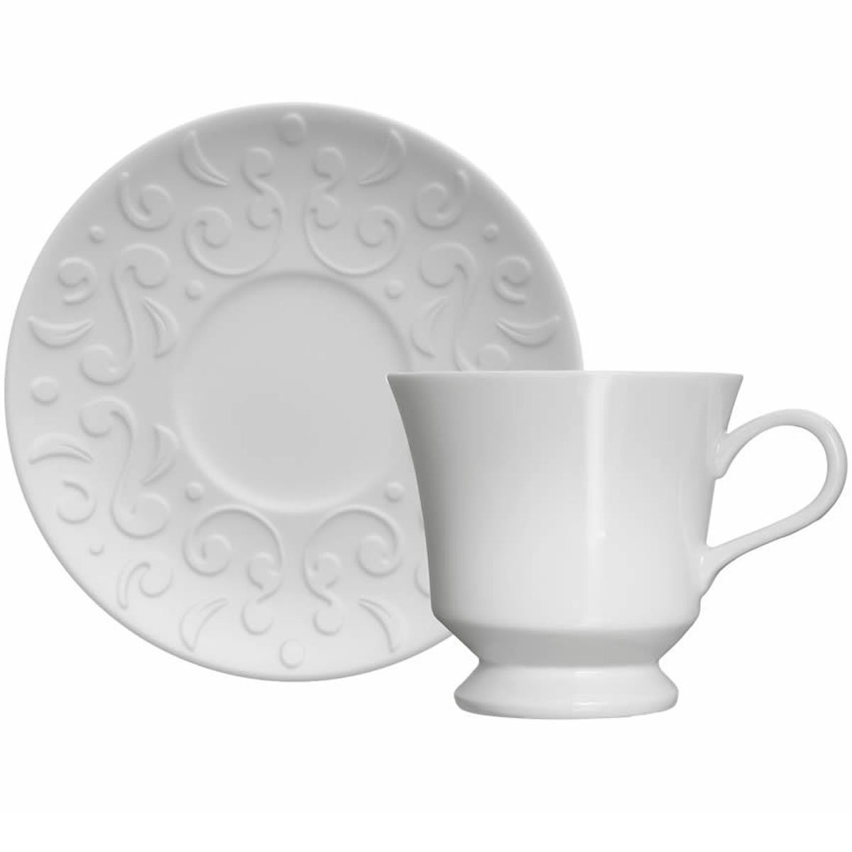 Conjunto 4 Xícaras de Café com Pires 80ml Porcelana em Relevo Tassel Germer Branco - 6