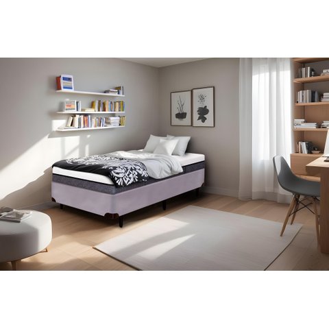 Cama Box Solteirão Serenelife - Suede Cinza Escuro