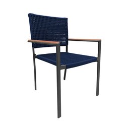 Cadeira Piracicaba Corda Náutica Braço com Detalhe em Madeira Base Alumínio Preto/azul Marinho - 1