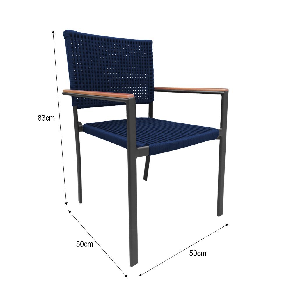 Cadeira Piracicaba Corda Náutica Braço com Detalhe em Madeira Base Alumínio Preto/azul Marinho - 2