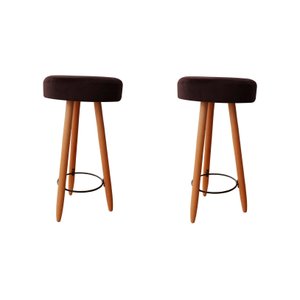 Kit Duas Banqueta Alta para Área Gourmet Balcão Pés Palito Suede Marrom Eli Móveis e Decoração