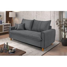 Sofa Living com Bau Multiuso 3 Lugares Suede Pes em Madeira: Cinza - 2