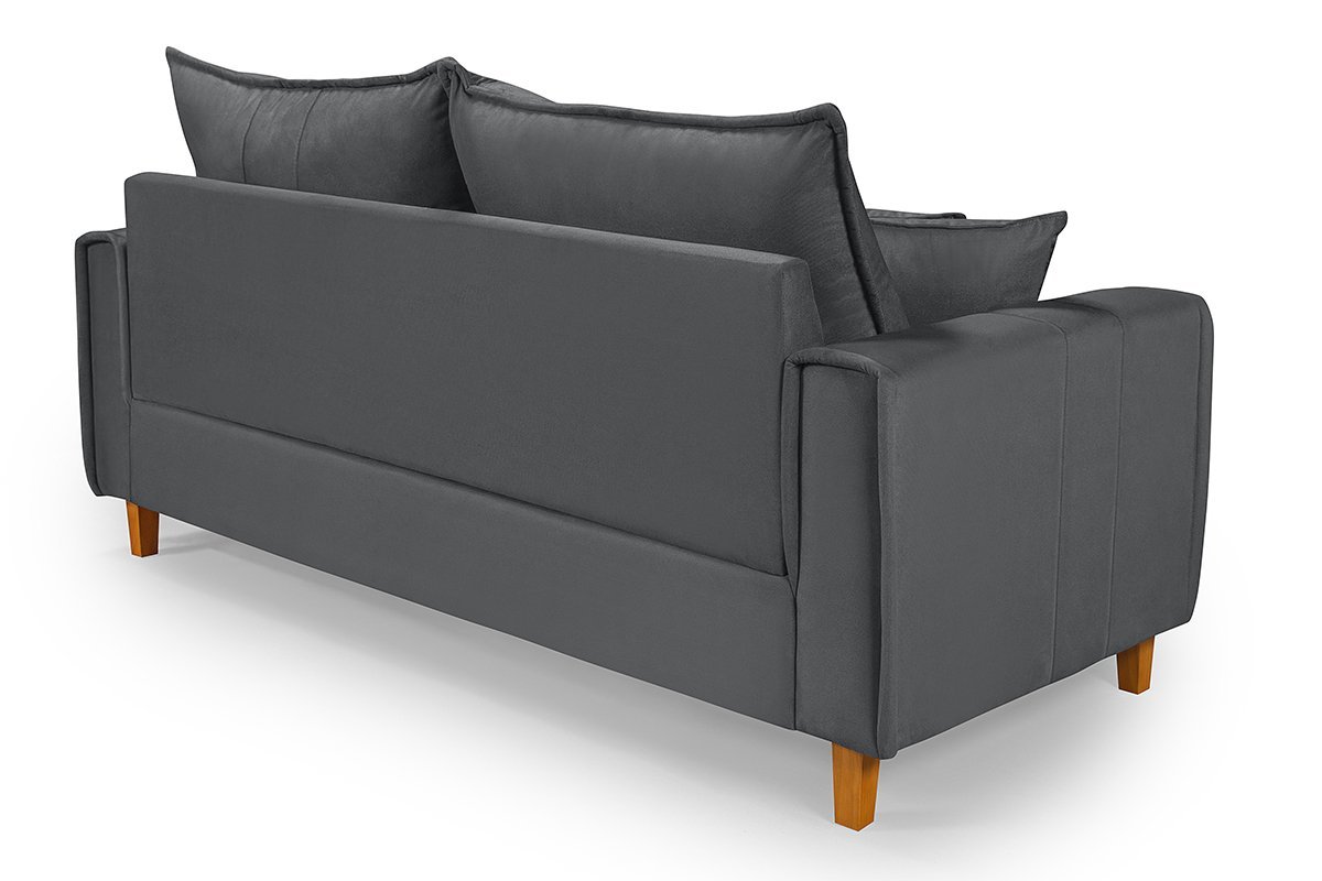 Sofa Living com Bau Multiuso 3 Lugares Suede Pes em Madeira: Cinza - 5