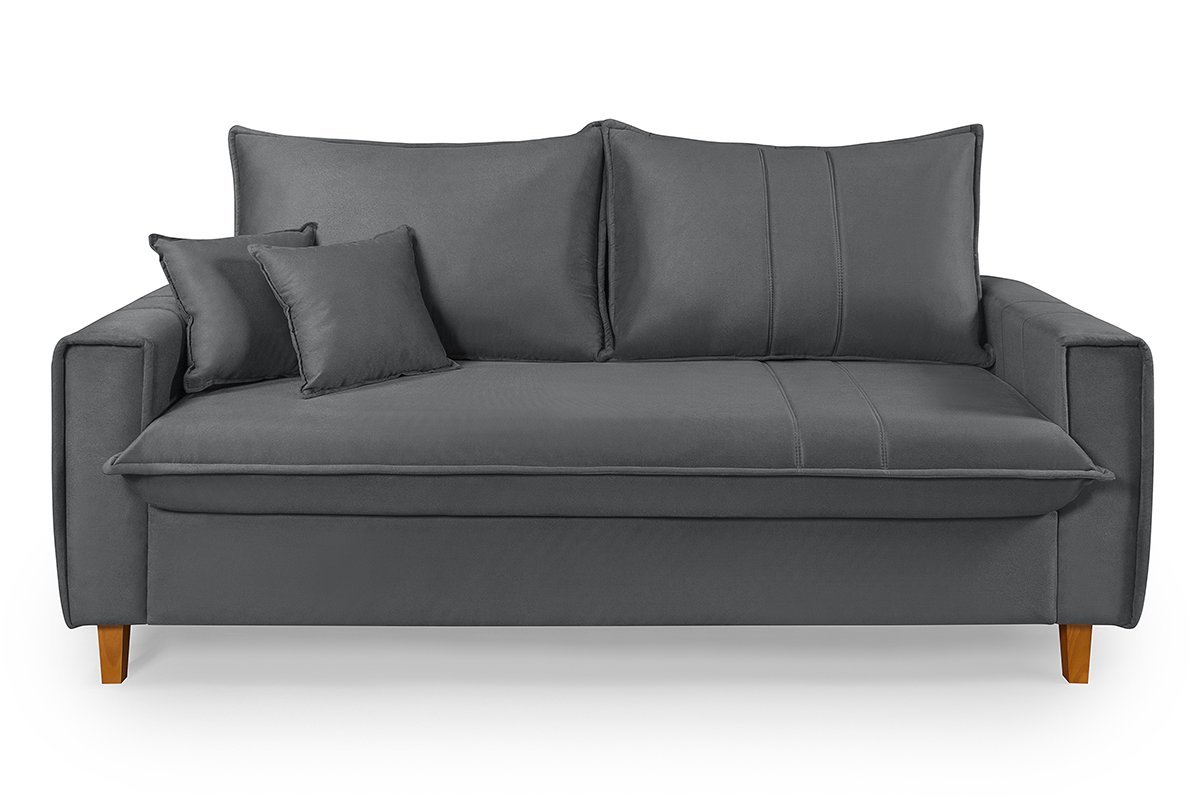 Sofa Living com Bau Multiuso 3 Lugares Suede Pes em Madeira: Cinza - 4