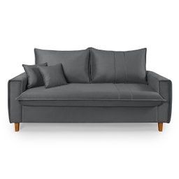 Sofa Living com Bau Multiuso 3 Lugares Suede Pes em Madeira: Cinza - 4