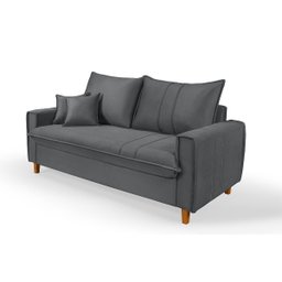 Sofa Living com Bau Multiuso 3 Lugares Suede Pes em Madeira: Cinza - 1