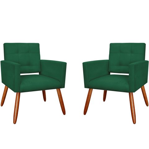 Kit 2 Poltronas Decorativa Camila Suede Verde Pés Madeira Mz Decor