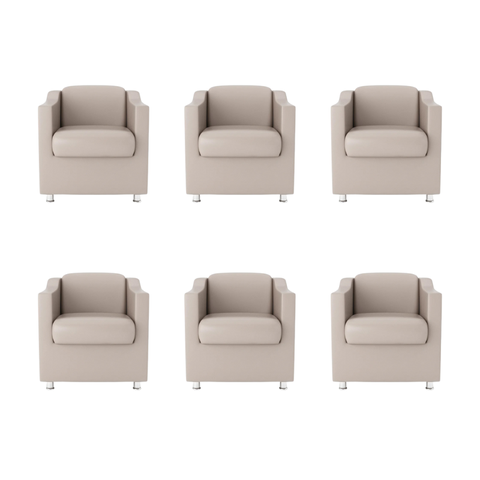 Kit 6 Poltronas Bia Decorativa Reforçada Recepção Clinica Salão Sala de Estar Courino:bege