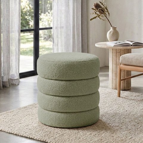 Puff Decorativo Redondo Mid Bouclé Verde Claro - Nexta Casa