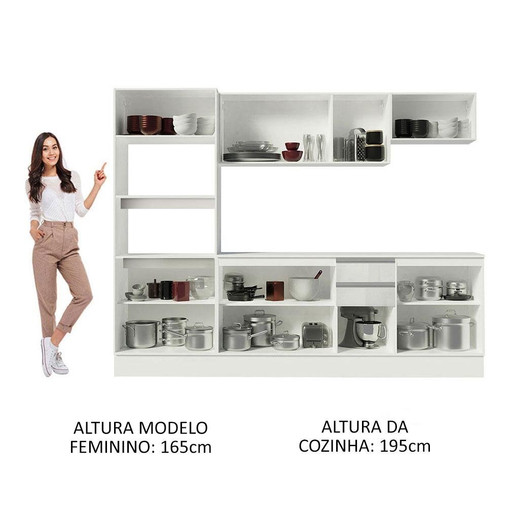 Armário de Cozinha Completa 100% MDF 250 cm Frentes Branco Brilho Smart Madesa 01 - 7