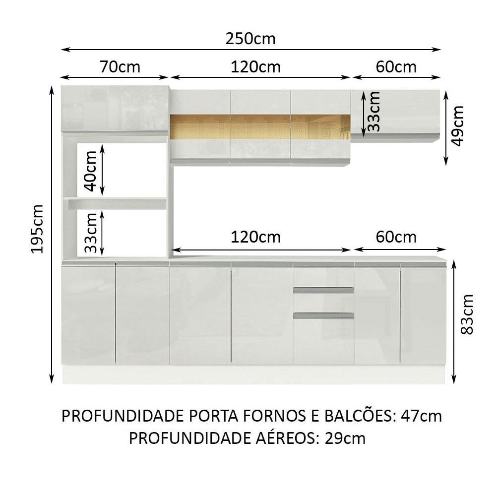 Armário de Cozinha Completa 100% MDF 250 cm Frentes Branco Brilho Smart Madesa 01 - 4