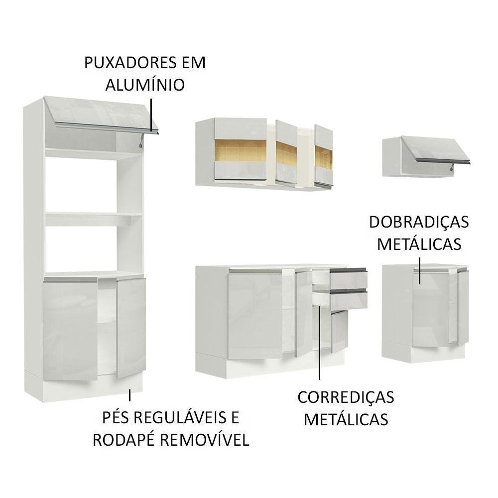 Armário de Cozinha Completa 100% MDF 250 cm Frentes Branco Brilho Smart Madesa 01 - 5