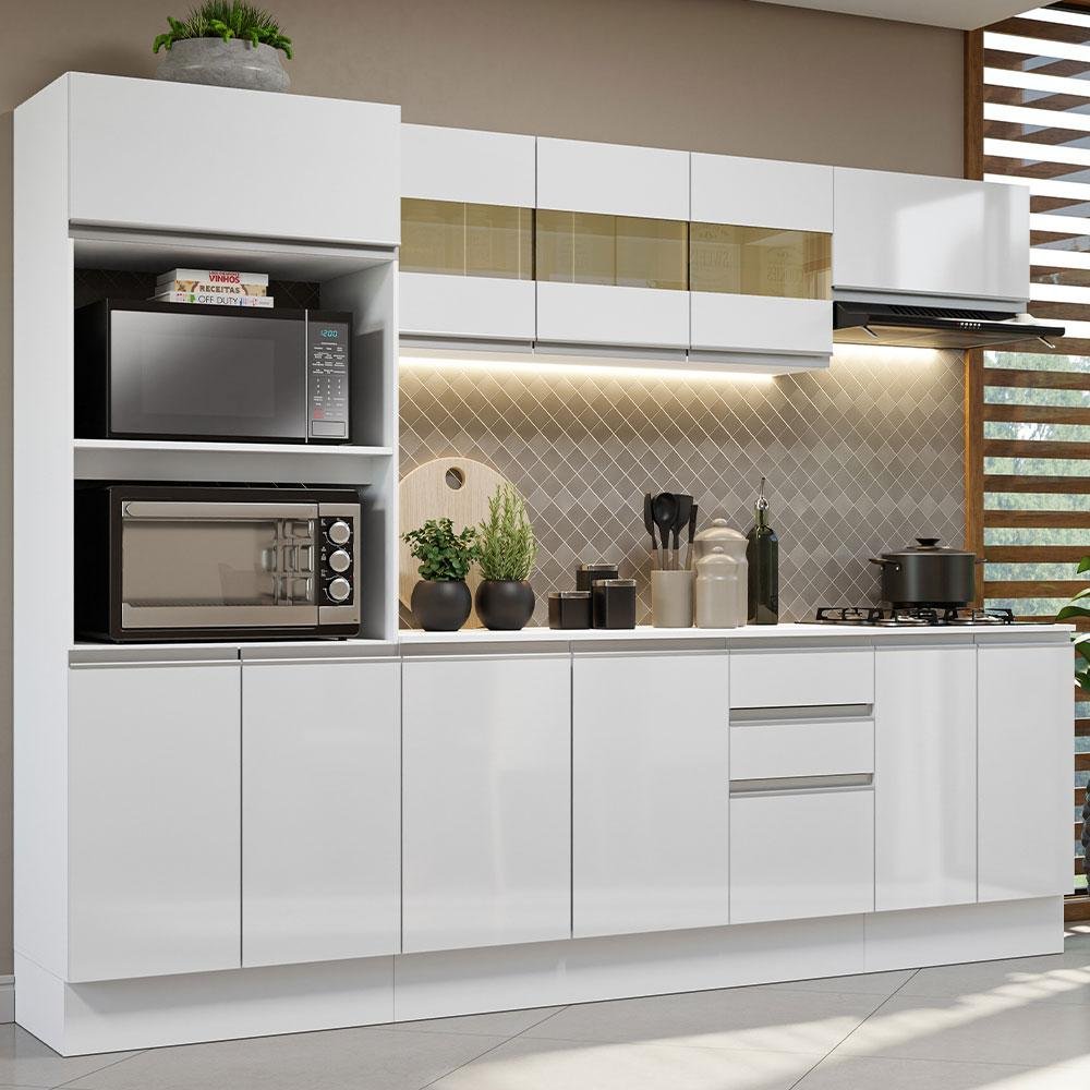 Armário de Cozinha Completa 100% MDF 250 cm Frentes Branco Brilho Smart Madesa 01 - 2